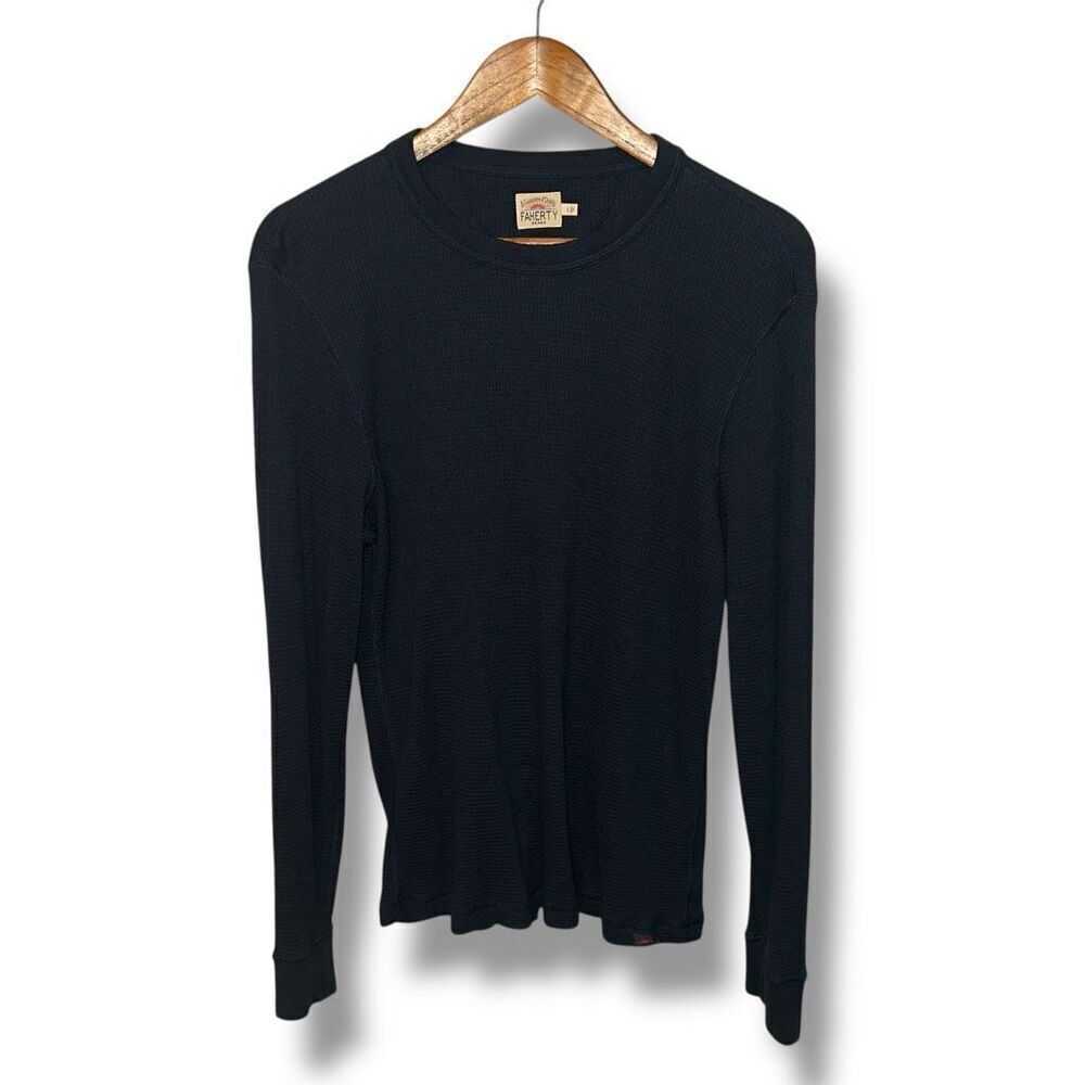 Faherty Navy Crewneck Crepe Knit Sweatshirt Sz L